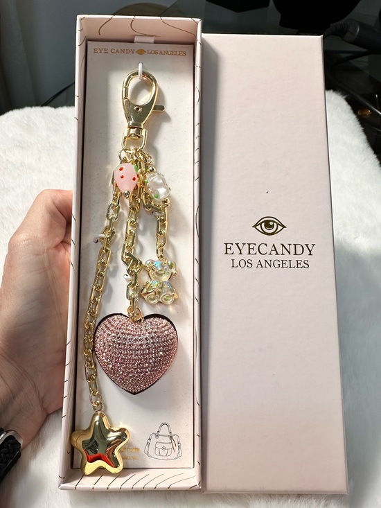 eye candy Accessories - eye candy Pink Crystal Heart & Gold Star Charm Keychain